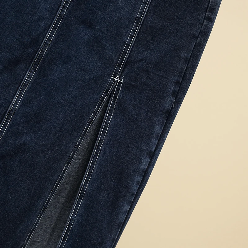 High Waist A-Line Midi Skirt Denim Versatile Split Slimming Summer New Style Korean Version Commute Pure Color Cotton Blend - view 3