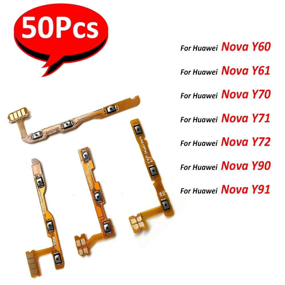50Pcs，Power On Off Volume Side Button Key Flex Cable Replacement Parts For Huawei Nova Y60 Y61 Y70 Y71 Y72 Y90 Y91