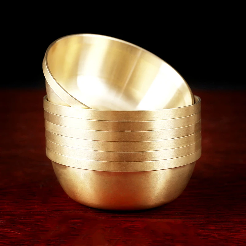 1PC Copper Bowl Brass Small Auspicious Tibetan Holy Creative Water Cup Golden Buddhist Tea Bowl Home's Gift Decorative - Image 4