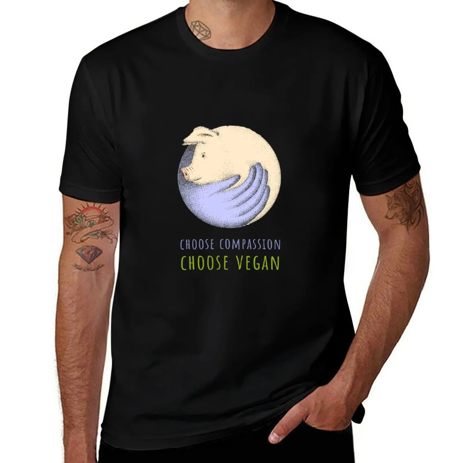 Choose compassion, choose vegan T-Shirt Fashion Pattern Printed Tee Shirt T-Shirt