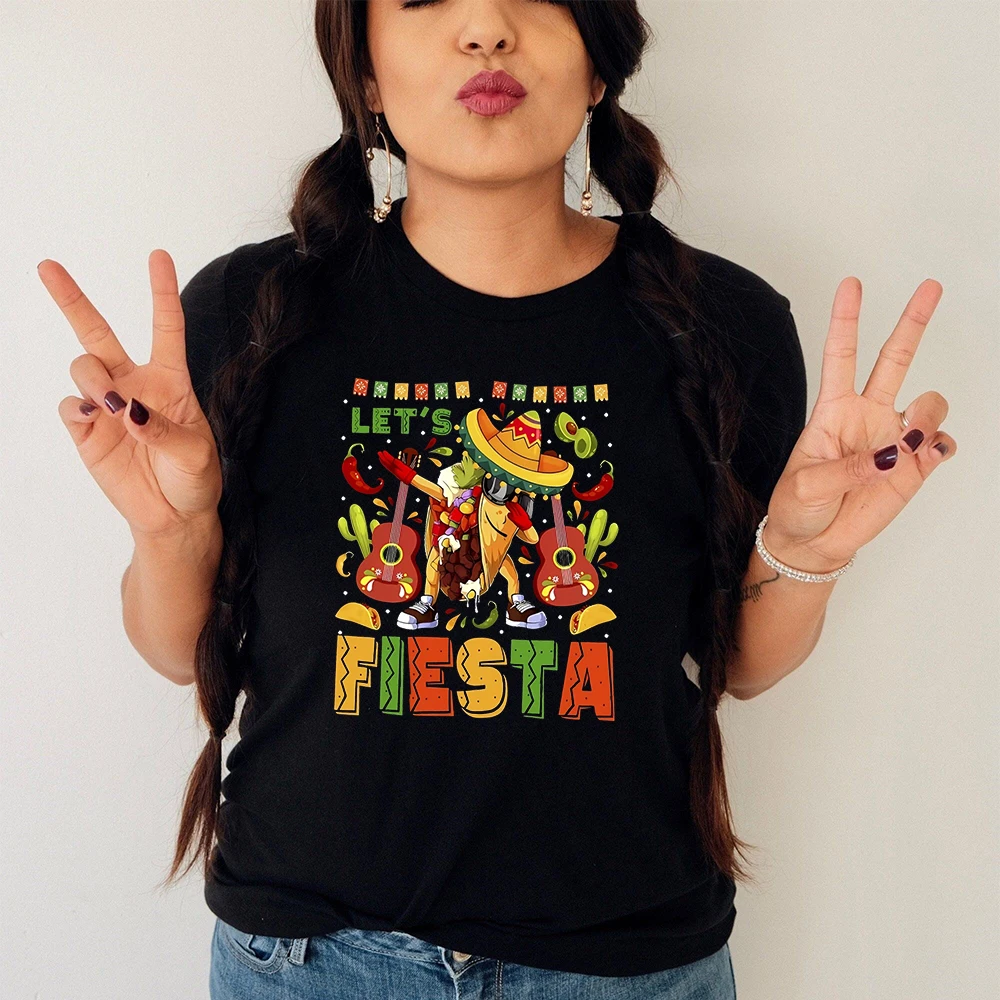 

Футболка с принтом мексиканской шляпы, повседневный топ с круглым вырезом с короткими рукавами на весну и лето, женская одежда, рубашки для вечеринок в мексиканском стиле Fiesta