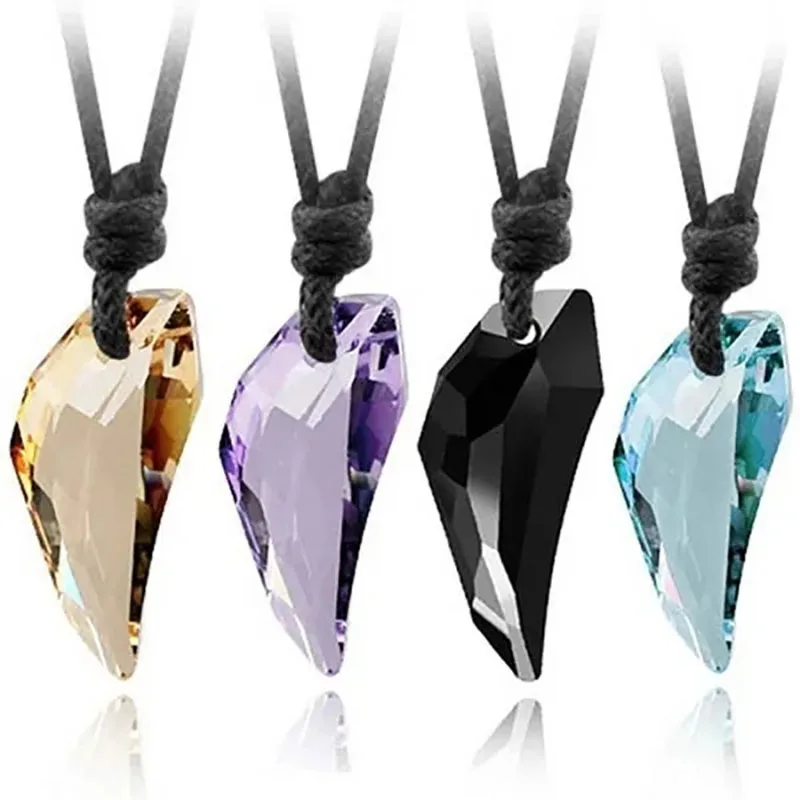 Crystal Wolf Tooth Wax Rope Pendant Couple Necklace New Fashion Unisex Necklace Jewelry