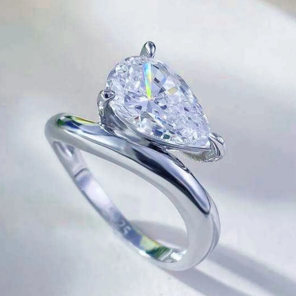 925 Sterling Silver 1.5CT Pear Cut Moissanite Solitaire Ring For Women Teardrop Shape Fine Jewelry Wedding Engagement Party Gift