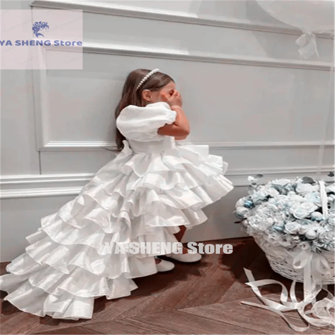 

Flower Girl Dress Fluffy Tail Long Sleeve Lace Applique Wedding Vintage Elegant Little Children Holy Communion Birthday Dress