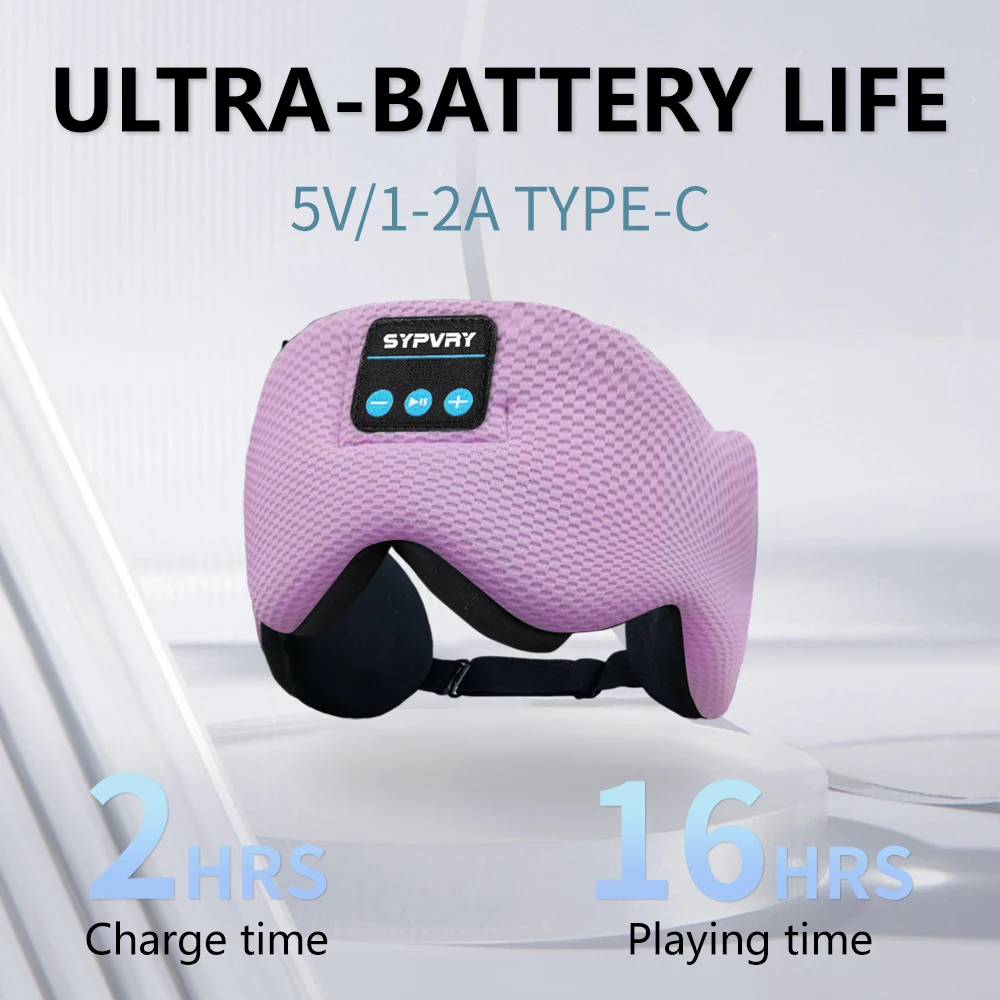 SYPVRY Bluetooth Sleep Mask 3D HD - Exceptional Audio and Light - Blocking Bluetooth Sleep Mask with 3D HD