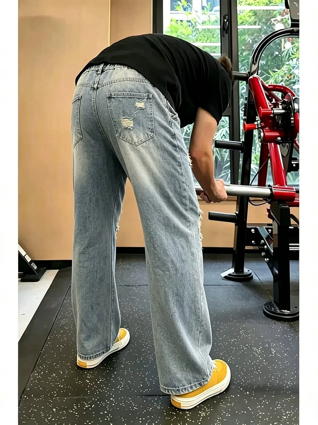 

Washed Ripped American High Street Men's Summer Thin Straight Leg Jeans Casual Wear Tear Vibe Trendy Brand Classy Straight Pants
