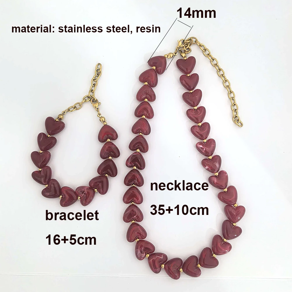 Love Resin Heart Necklace Women Choker Gold Color Beads Stainless Steel White Red Green Coffee Beige Waterproof Diy Handmade