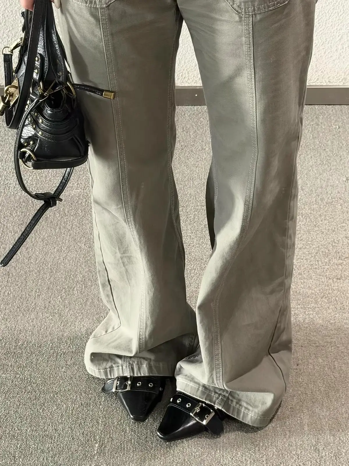 Grey Multi Pocket Cargo Pants Women Summer High Street Techwear Loose Streetwise Trousers