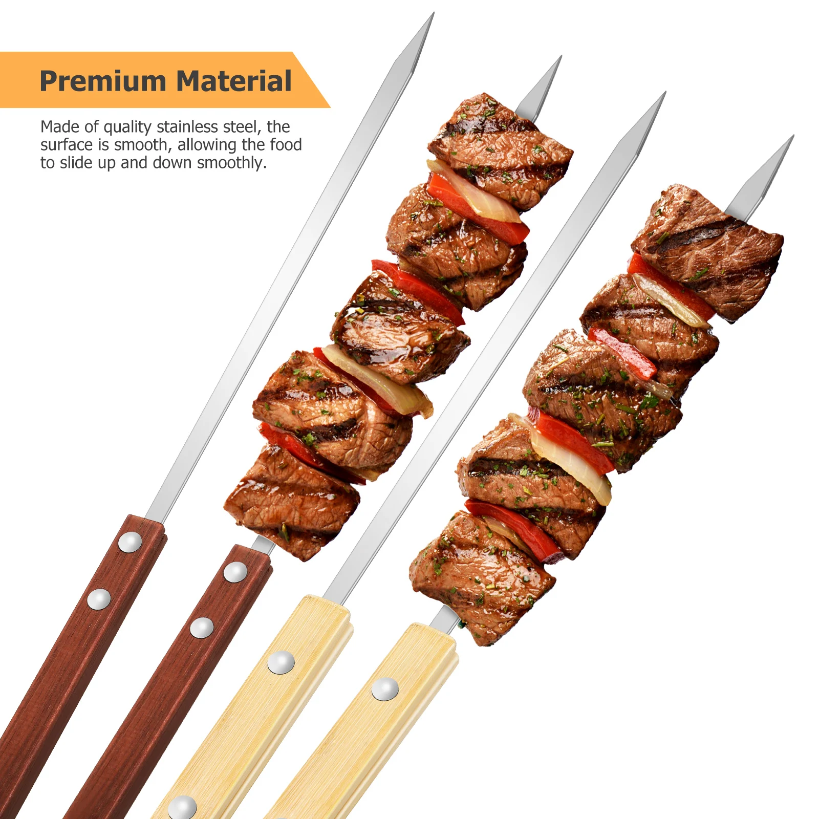 

Stainless Steel Flat Skewers 12 Pcs Reusable Bbq Kebab Sticks with Wood Handle for Grilling Meat Appetizers Outdoor Cooking