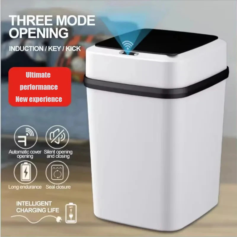 13/15L Smart Trash Can with Lid Automatic Sensor Smart Garbage Bucket for Bathroom Living Room Kitchen Electric Waste Bin