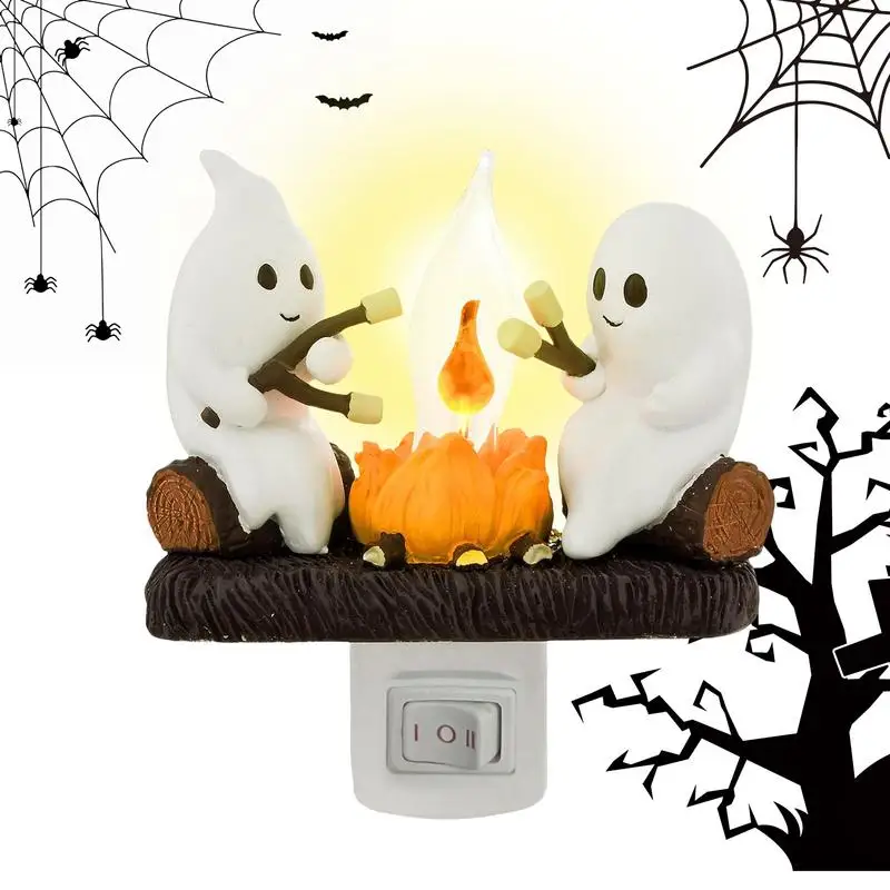 2024 New Halloween Ghost Campfire Bedside Night Lamps 3D LED Small Electric Simulation Campfire Nightlight Halloween Decoration