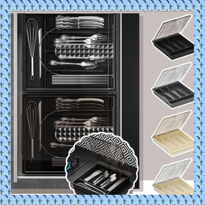 

NOCM Organizer With Lid,Plastic Cutlery And Flatware Storage Box, Compartments Covered Utensil Tray For Kitchen Drawer