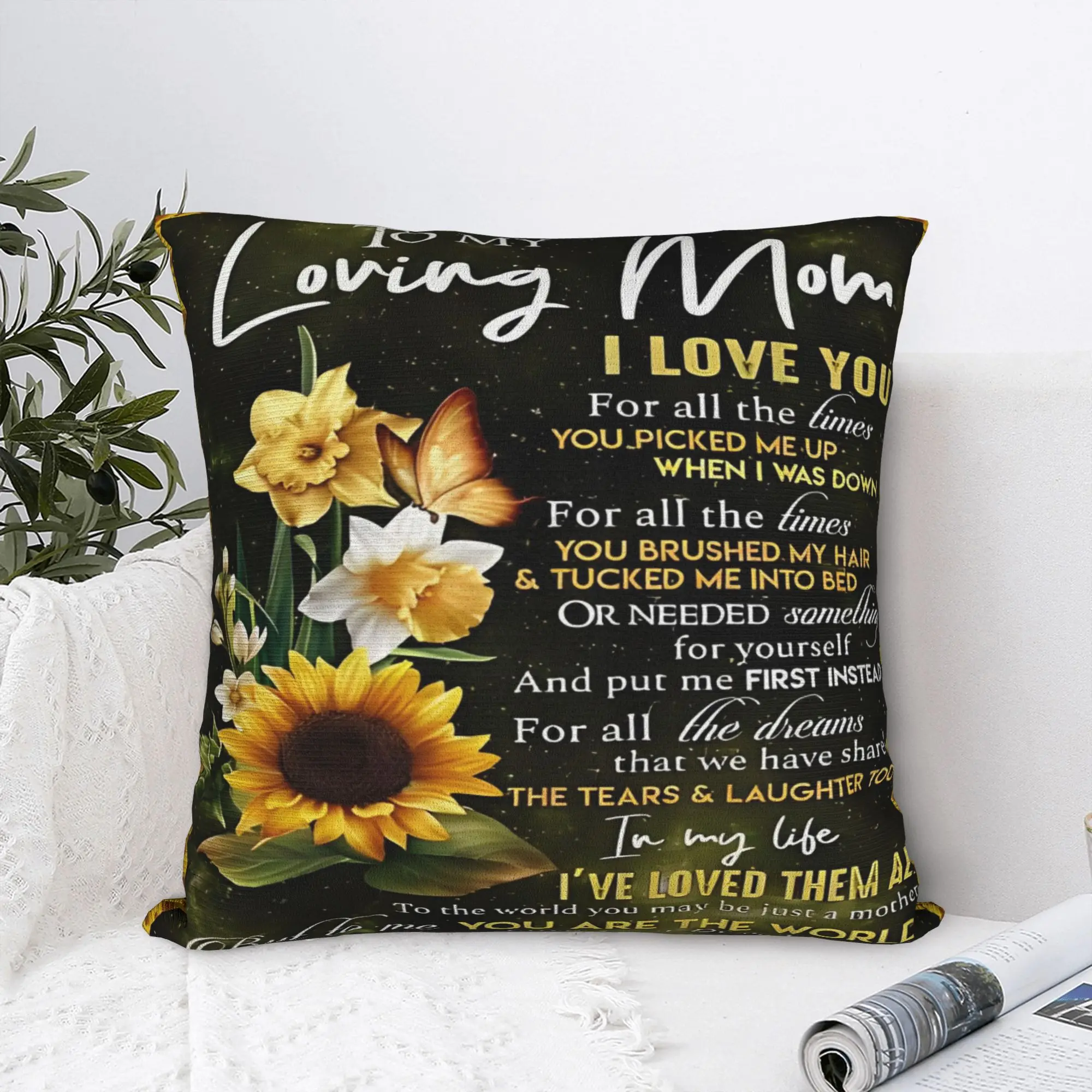 Mother's Day Sunflower Square Pillow Cases Letter From Daughter Cushion Cover Awesome Zippered Decor Pillowcover for Car 45x45cm