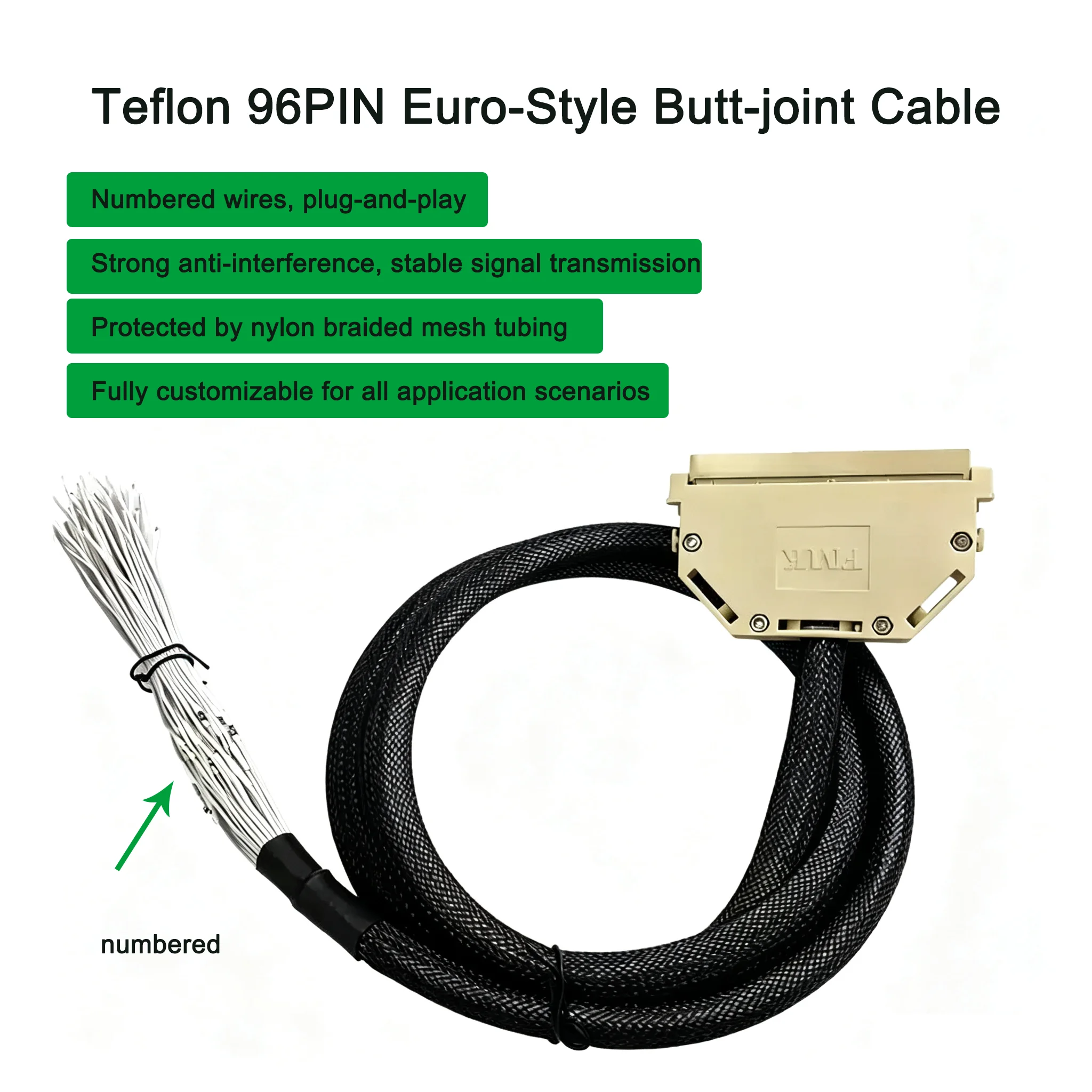 High Temp Teflon Euro 396 Wire Harness, 96Pin (332P), 96 Core Pure Copper Cable with Gold Plated Contacts