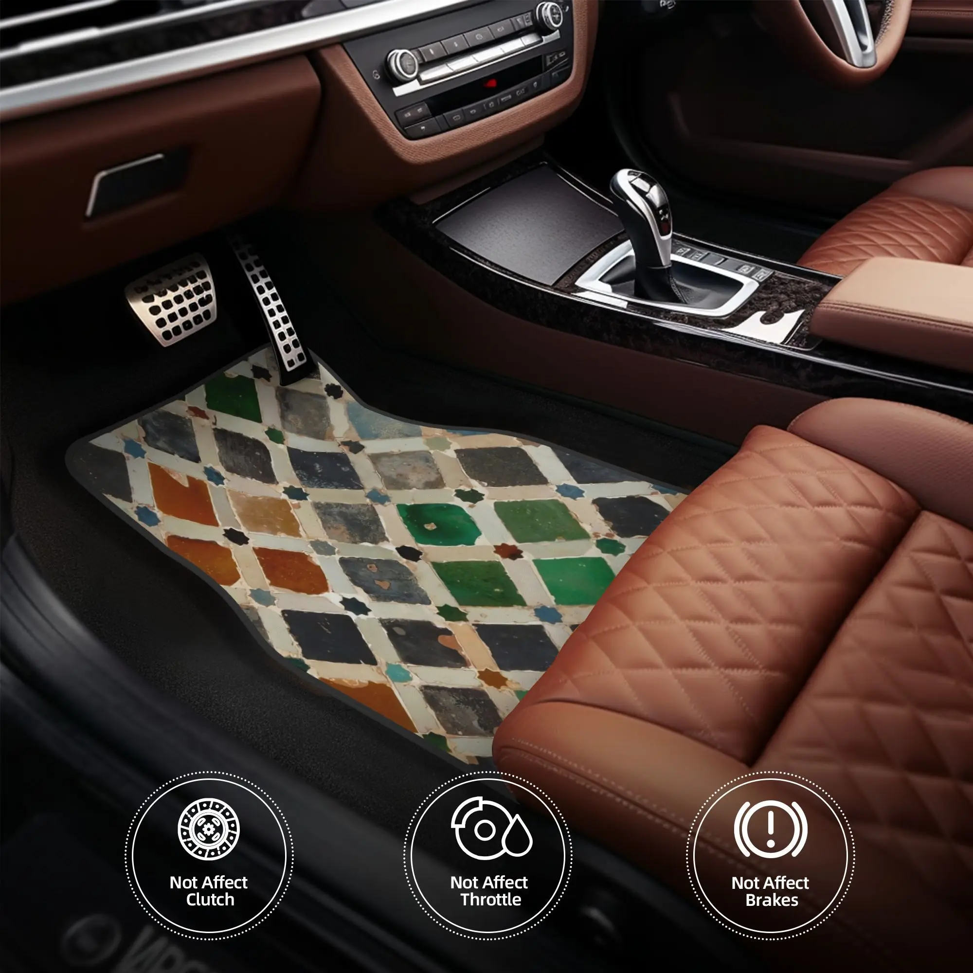 4pcs Colorful Medieval Mosaic Tile Carving Star Floral Pattern Tile Pattern Of Arabic Car Floor Mats, Durable, Fit For Cars, Ide