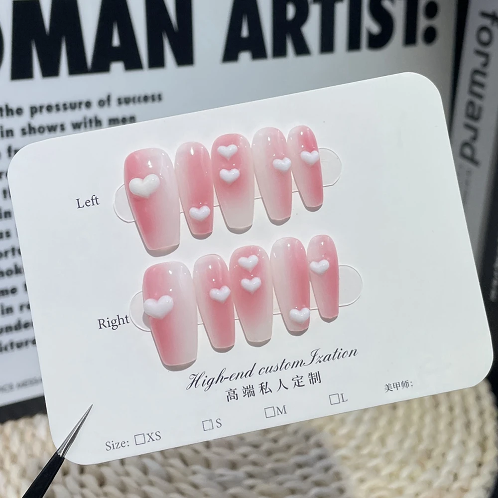 أظافر وردي مصنوع يدويًا ، أطراف أظافر أكريليك ، تصميم بسيط متدرج ، طويل قابل لإعادة الاستخدام ، لاصق ، مخزن حياة مرغوب فيه #3