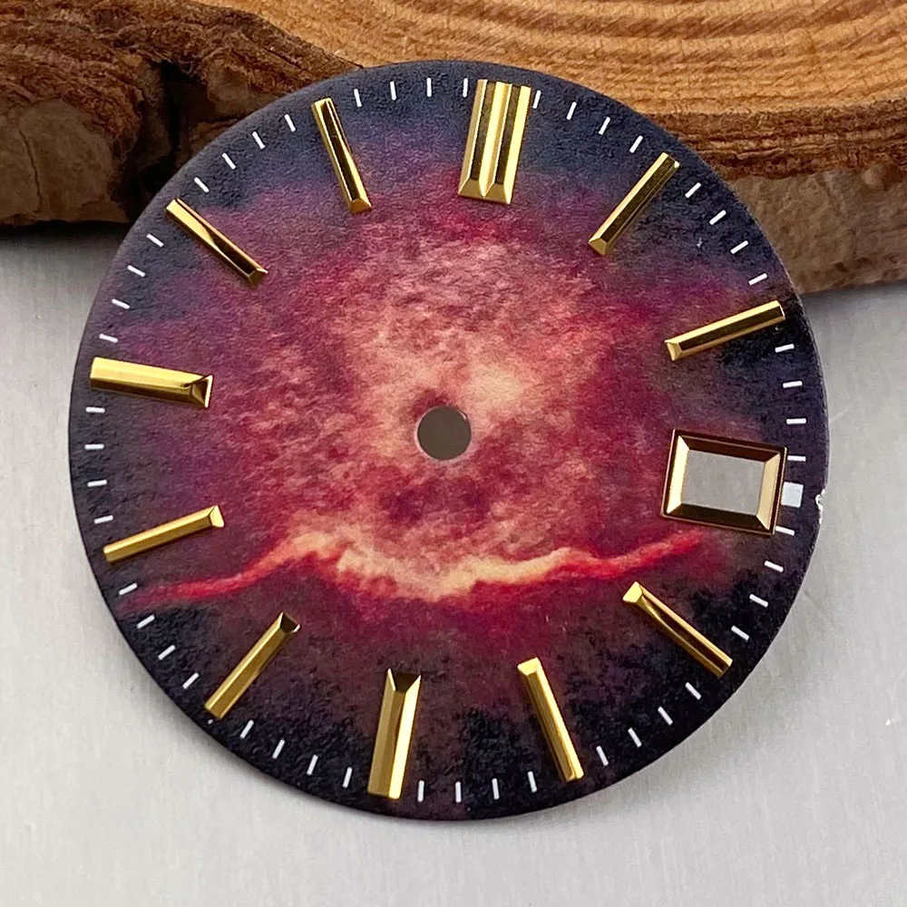 NH35 28.5MM 4 Colors Nebula Gradient Watch Dial Face Red Blue Green Date Window Fit NH36 NH38 Automatic Movement Watch Parts
