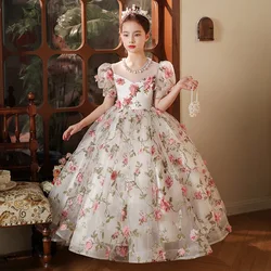 Children's Princess Evening Gown Fashionable flower Printed pearl Design Wedding Birthday Baptism Easter Eid Party Girls Dresses