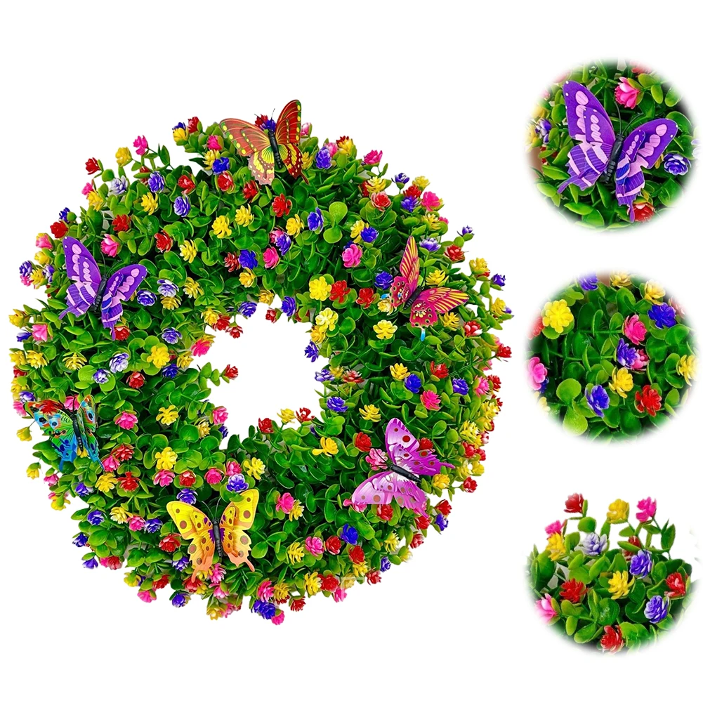

Artificial Eucalyptus Wreath Sping Door Wreath Butterfly Flower Wreath Eucalyptus Leave Wreath for Farmhouse Wall Window Decor