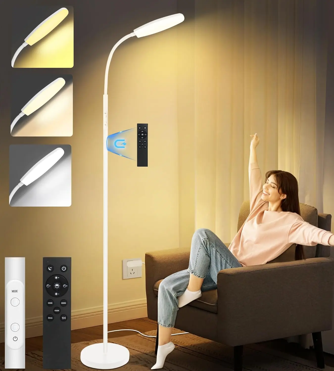 

10000 Lux UV-Free Light Therapy Lamp with Remote, Adjustable Color & Brightness for Better Sleep and Mood