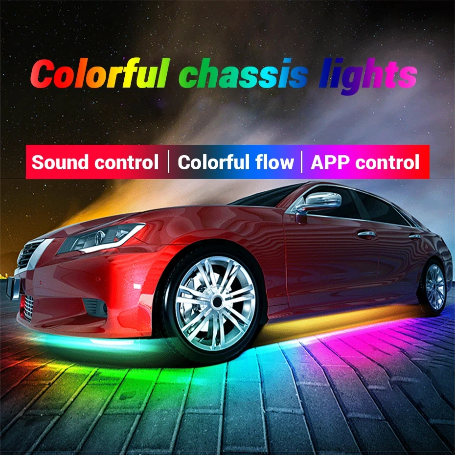 

Car Flexible Underglow Strip Light LED Underbody APP Remote Sound Control RGB Neon Light Atmosphere Lamp Auto Decoration