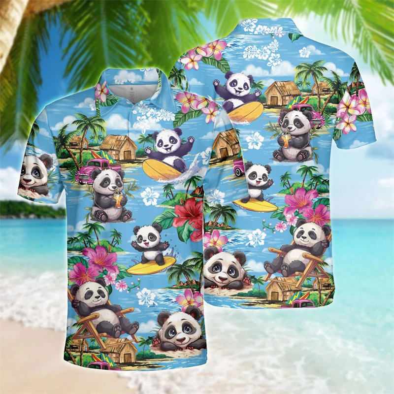 Cute Panda 3D Printed POLO Shirt Funny Animal Polo Shirts For Men Clothes Pandas Eat Bamboo Graphic Graphic Y2K Boy Short Sleeve