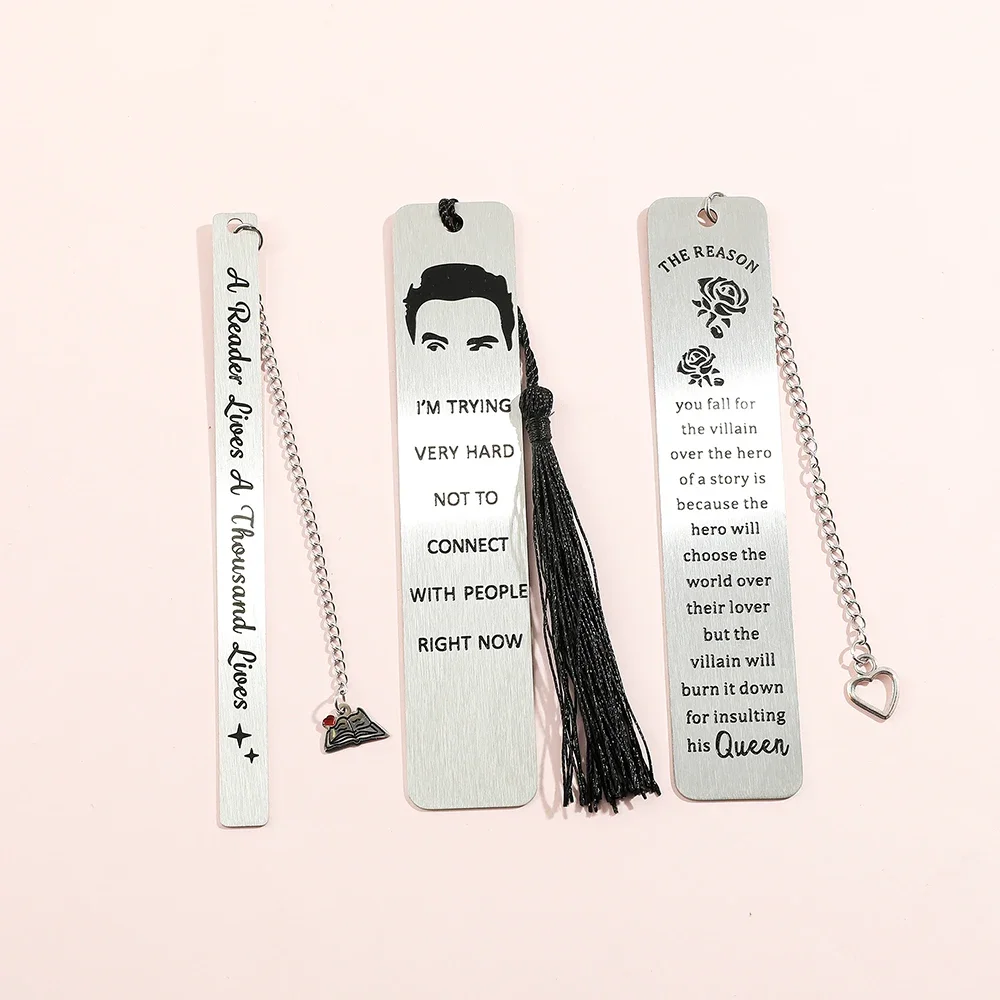 Aspiration Language Stainless Steel Bookmark Reading Book Page Marker Tool Stationery Tassels Gifts for Men Women Bookworm