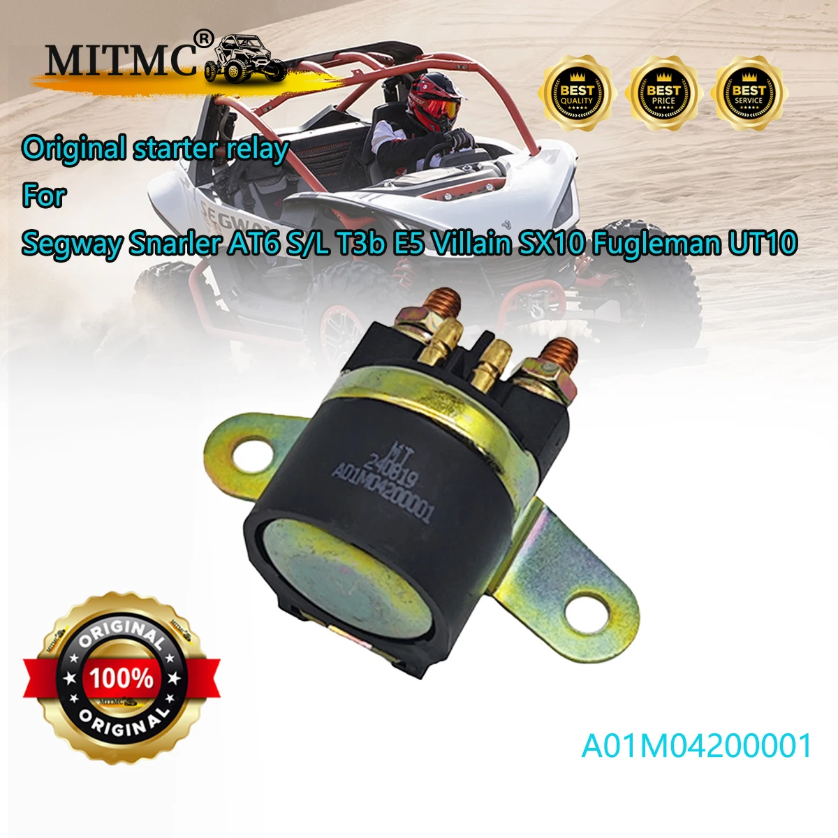

Original starter relay for Segway Snarler AT6 S/L T3b E5 Villain SX10 Fugleman UT10 A01M04200001