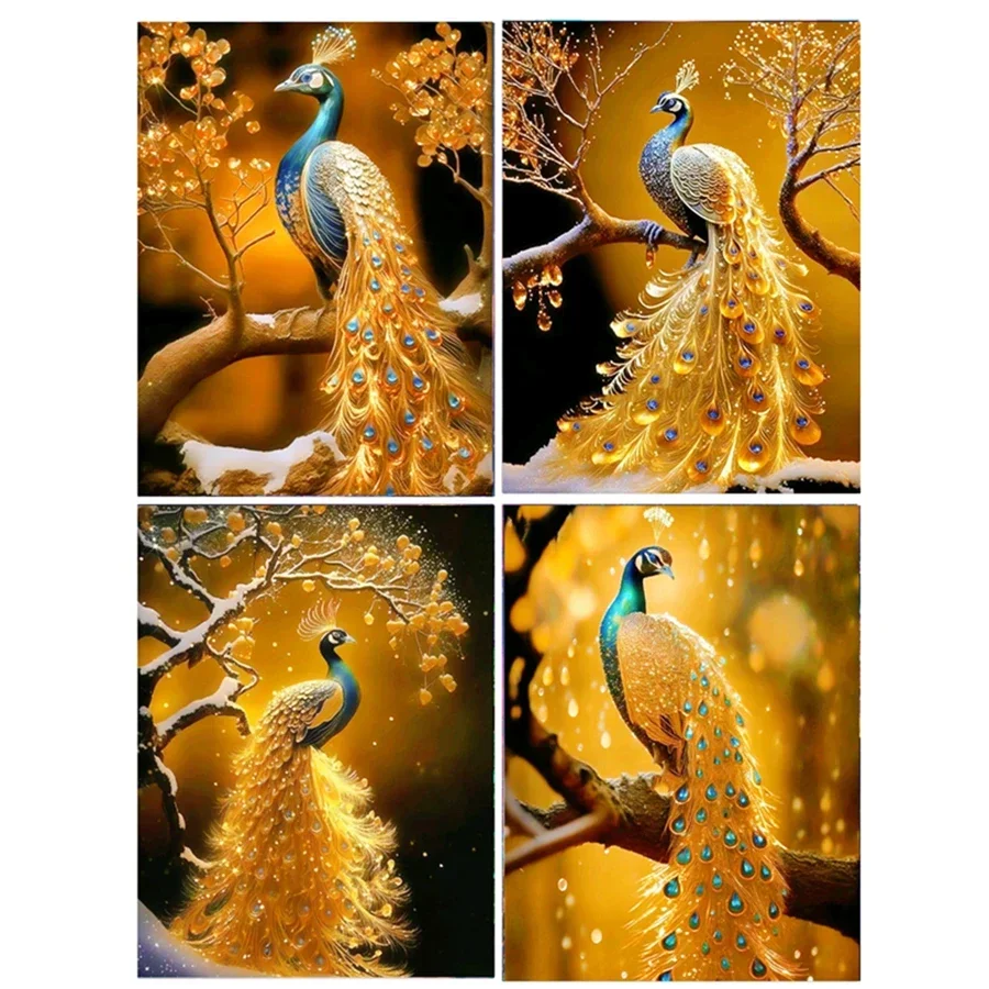 5D DIY Diamond Mosaic Gold Peacock Painting Animal Picture Of Rhinestones Hobbies And Crafts Home Living Room Decor