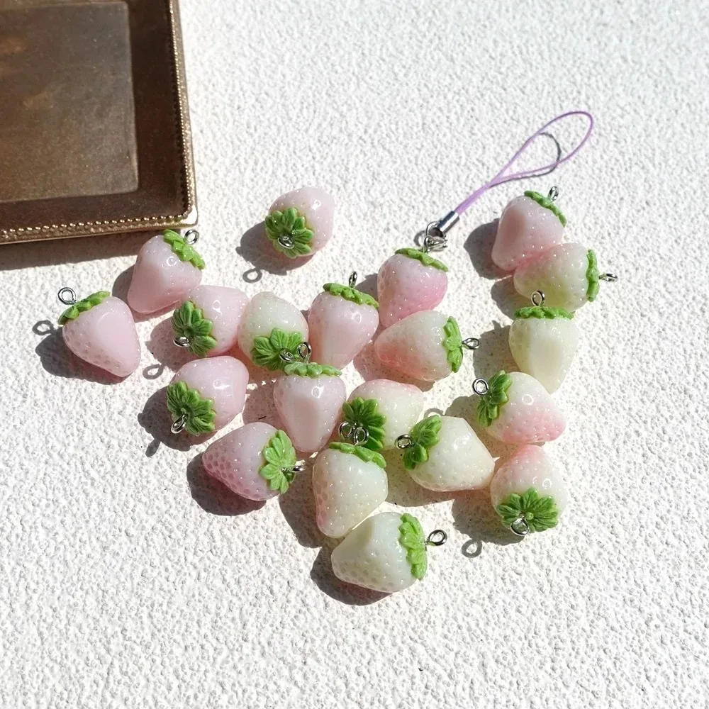 10pcs Mini Pink Strawberry Rabbit Pendants Lovely Resin Charms For DIY Earrings Bracelets Handcraft Dollhouse Ornament Making view 2