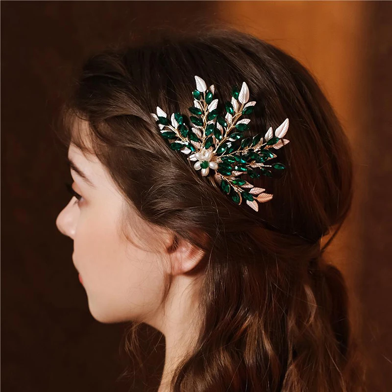 Luxury Rhinestone Hair Comb Green Premium Hair Accessories For Women Handmade Headdresses Birthday Holiday Gifts for Friend image 3