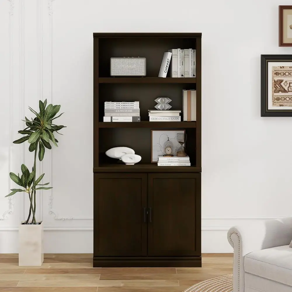 

blini 5 Shel Tall Bookcase with DoCherry Wood Bookshel 31in Wide Display Standing Storage Shel 72in Tall Wood Book Shelves or Be