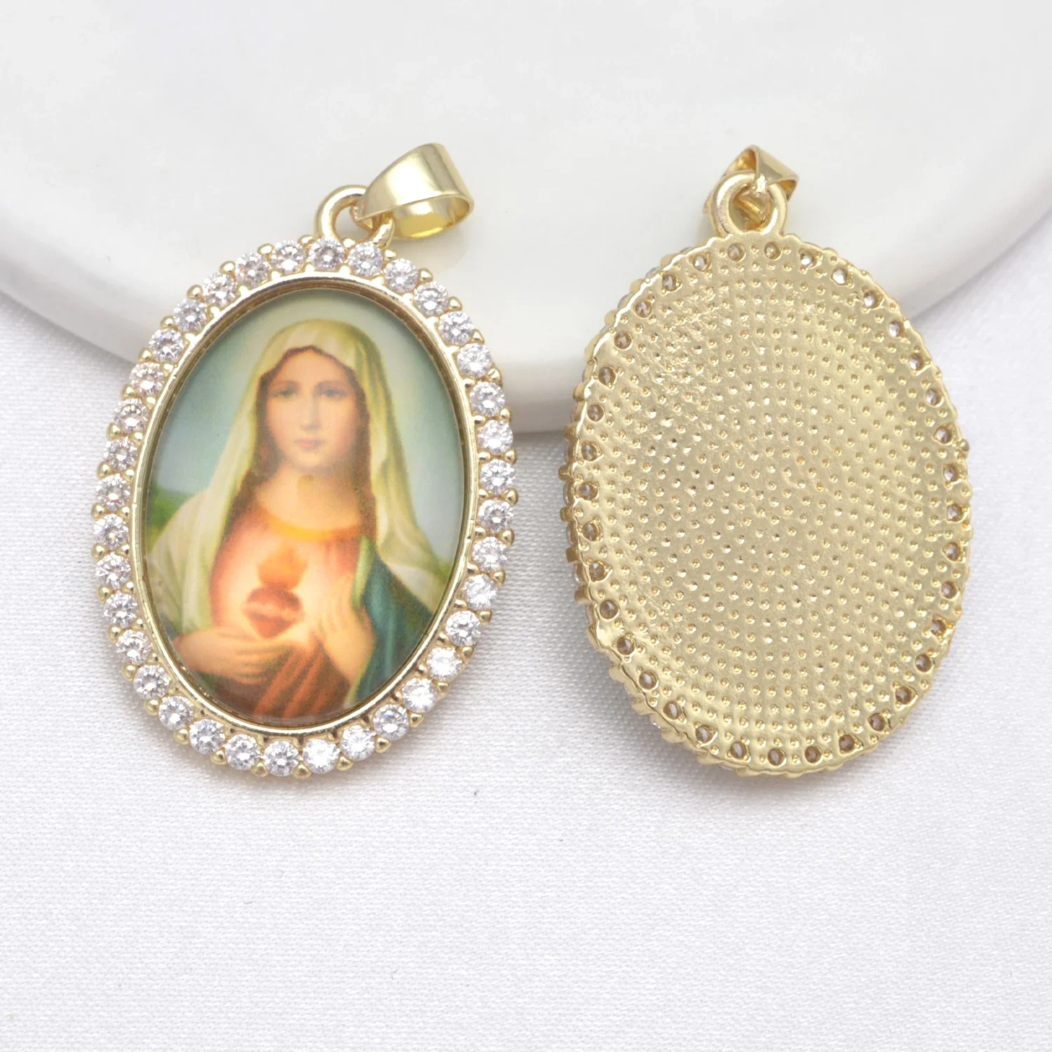 LJRIVER 1 Pcs Sacred Catholic Virgin Mary Amulet Pendant DIY Jewelry Material Madonnina Holy Family St Joseph Zircon Accessorie