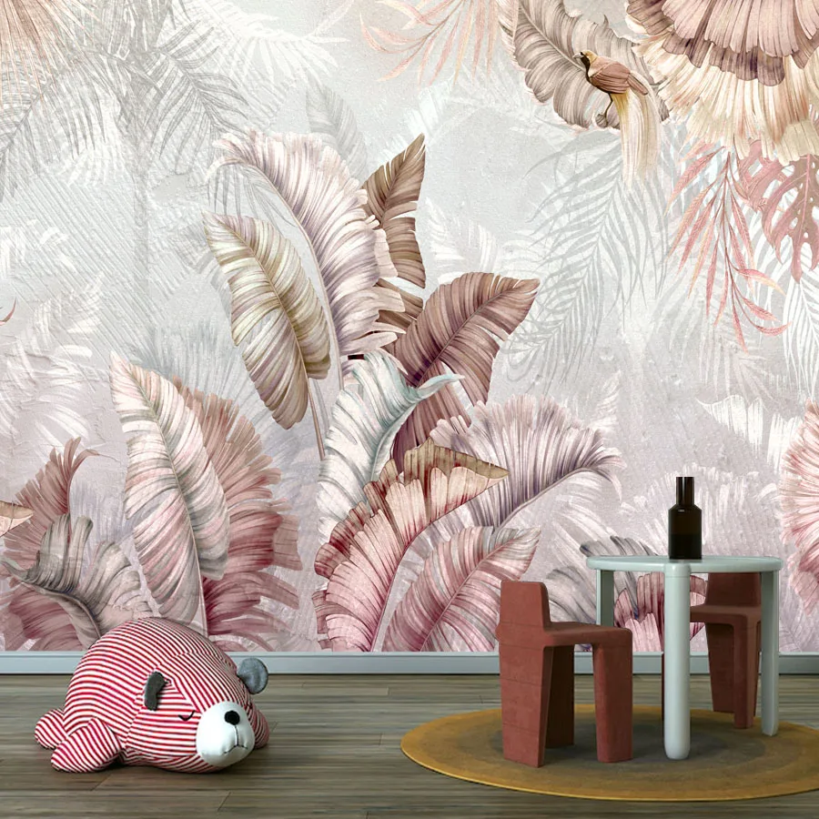 

Современные пользовательские обои с кожурой и наклейкой, обои с тропическим лесом для гостиной, обои с банановыми листьями, домашний декор, покрытие