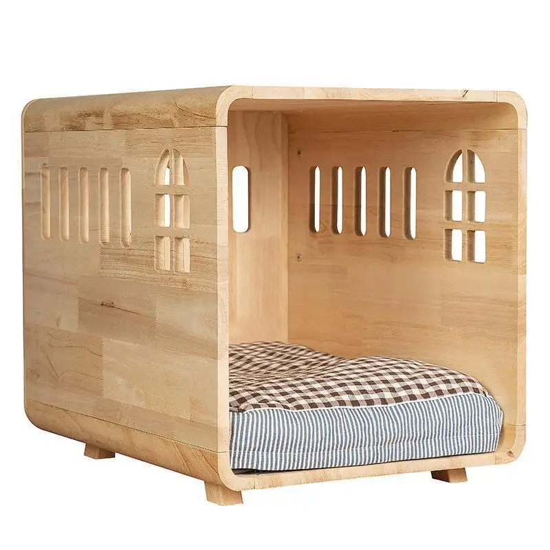 

cat kennel bedside table, solid wood bedside pet bed, suspended from the ground, people and pets share an integrated locker