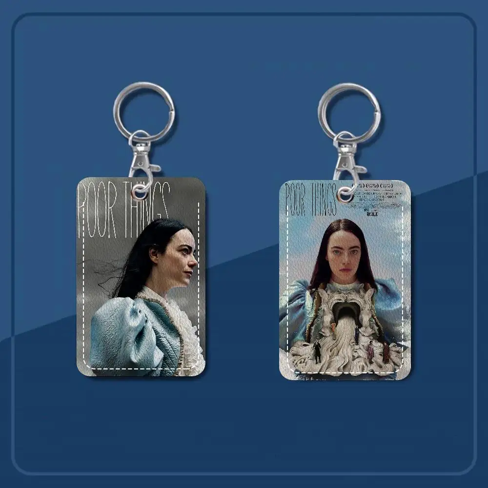 1pc Movie P-Poor T-Things Rectangle ID Card Case Keychain Access Card Bag Key Tag Ring Leather Card Holder Key Ring Access