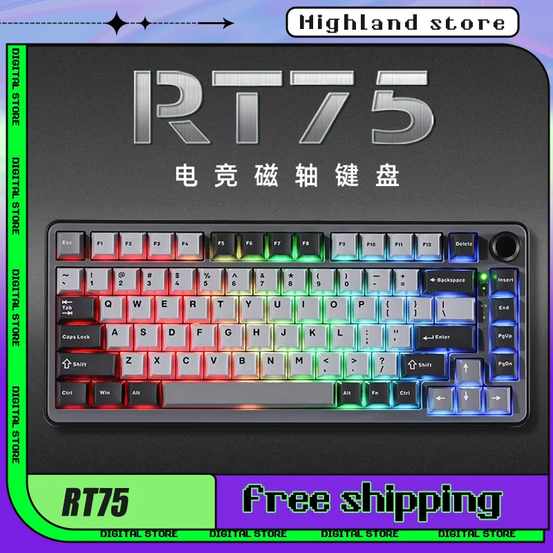 

Yunzii Rt75 Wired Magnetic Switch Keyboard Hot-Swap Keyboard 82 Keys Gamer Keyboard Adjustable Key Range Custom Gaming Keyboard