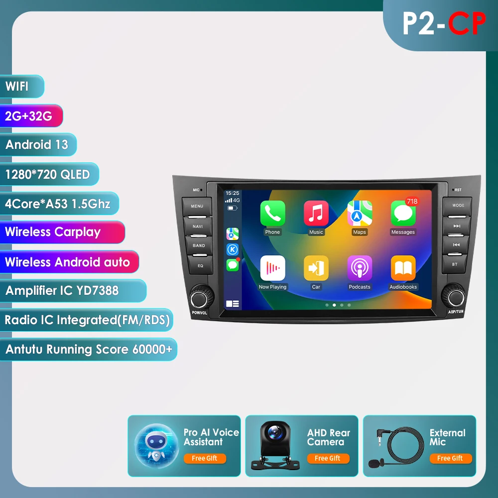2Din Android Autoradio voor Mercedes Benz E-klasse W211 E200 E220 E300 E350 E240 E270 E280 W219 multimedia GPS 4G Draadloze Carplay