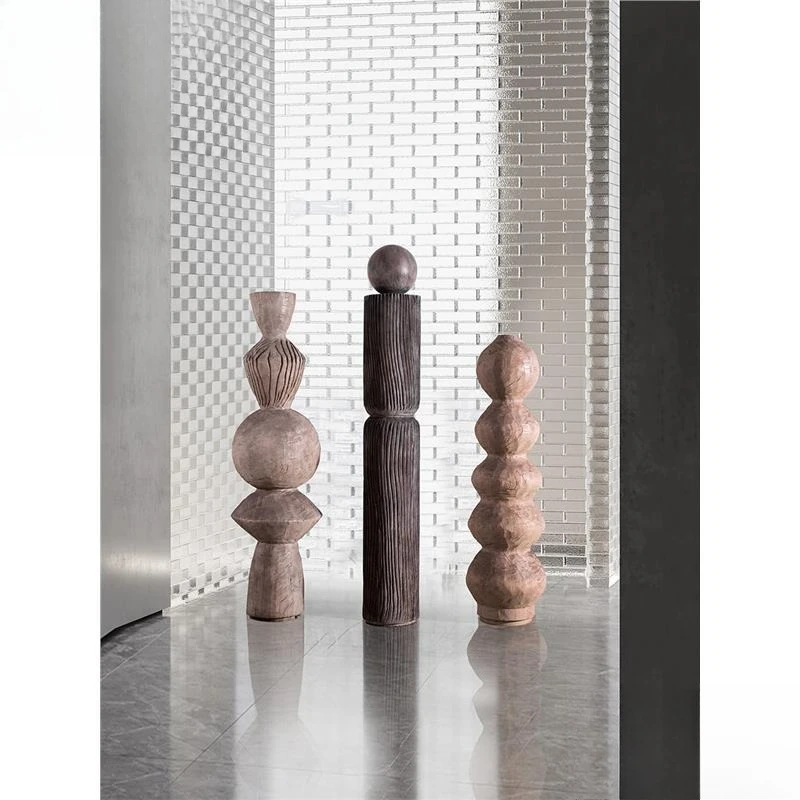 Hotel floor-to-ceiling large ornament model room porch decorative sculpture artwork abstract wood carving