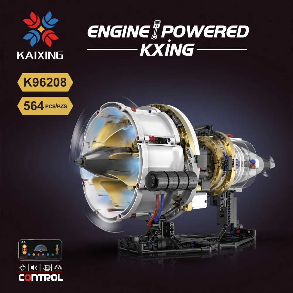 

K96208 564PCS MOC Aircraft Engine Building Blocks Set with LED Light APP Control DIY Turbo Jet Model STEM Toy for Teens Adults