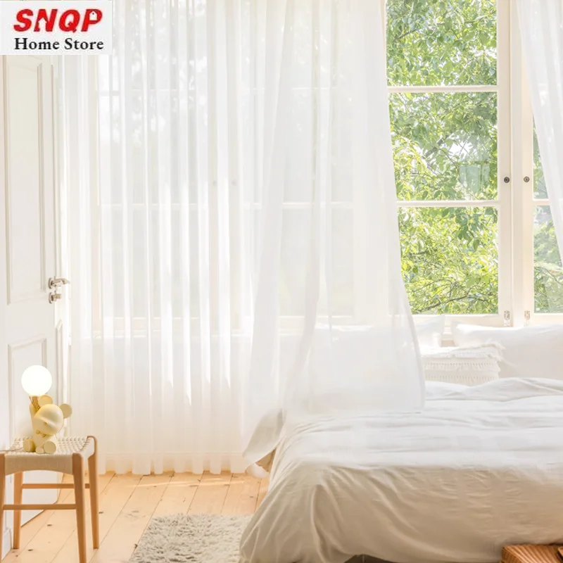 Luxurious Transparent Elegant Filter Gauze White Soft Voile Luxury Custom Size Curtains for Living Dining Room Bedroom Sheer