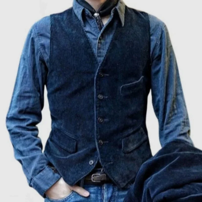 Men's Corduroy Casual Blazer Retro British Style Multiple Pockets Loose Business Fit Jacket Fashionable coat