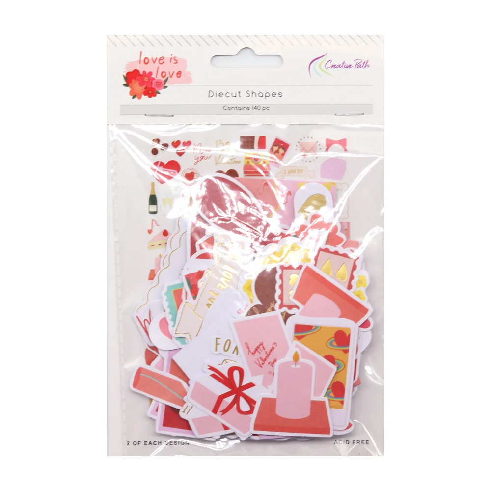 Creative Path 140 pièces de découpages en papier métallisé rose et rouge en forme de cœur pour scrapbooking, ornements et embellissements pour journaling