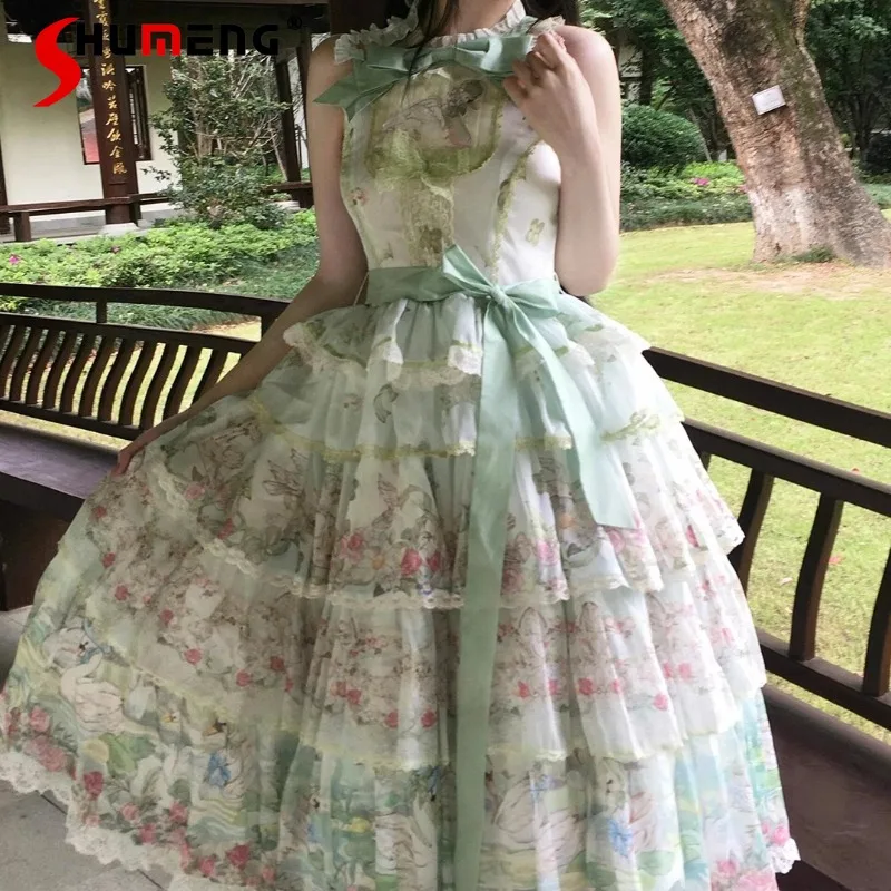 

Japanese Style Sweet Long Vestidos Green Elegant Lolita Jsk Dress Birthday Party Classic Princess Dresses For Women's Clothing