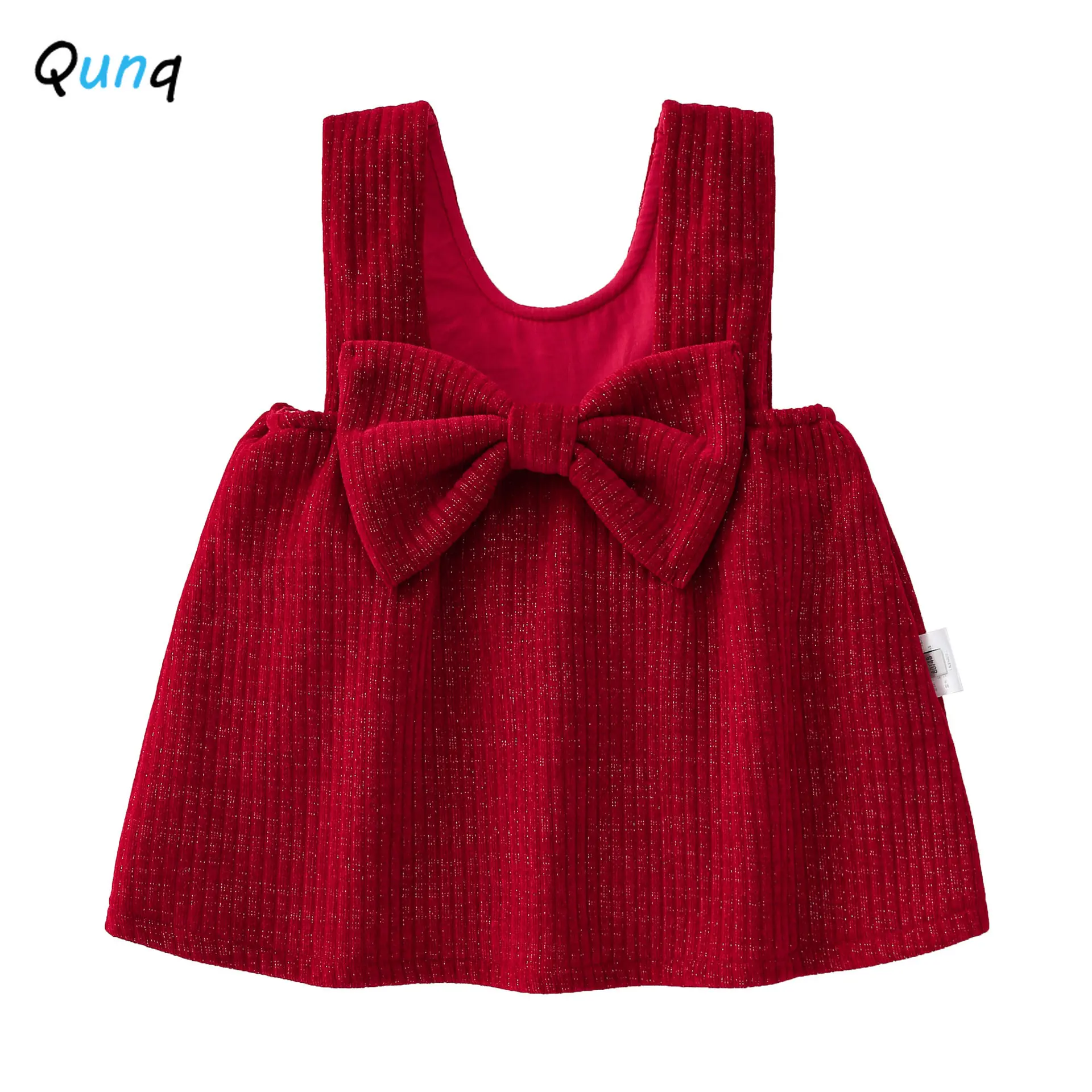 Qunq Spring Girls Solid O Neck Lovely Lantern Sleeve Pullover Top + Suspenders Skirt 2 Pieces Set Casual Kids Clouthes Age 1T-3T