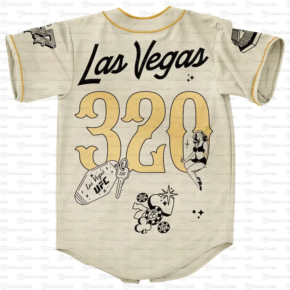 

Men's Quick Dry Breathable T-Shirt Cream Short Sleeve Baseball Jersey UFC 320 Las Vegas Fashion for Outdoor Sports And Fitness