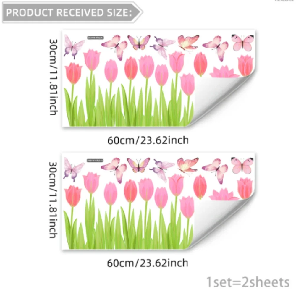 Floral Butterfly Static PVC Cling Stickers for Windows For Glass Doors Tiles Decor 60x30cm Double Sided View Home Use