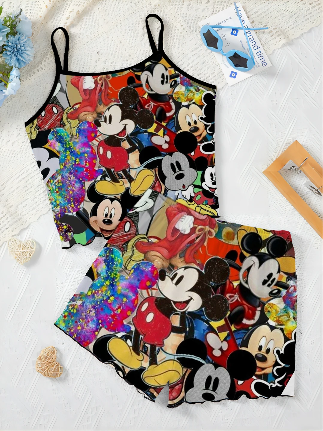 Disney Pyjama Rock Mickey T-Shirt Damen anzug Home Kleid Top Salat Trim Minnie Maus kurze Sets Stücke elegante Disney Mickey