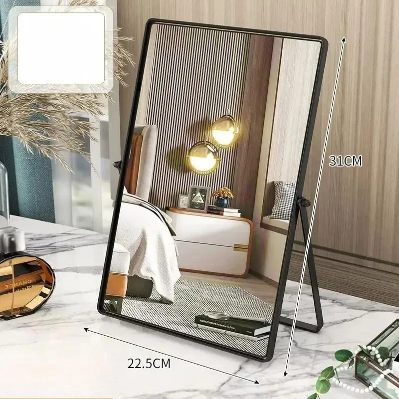 Portable Stainless Steel Desktop Oval Makeup Mirror Desktop Folding Light Luxury Minimalist Mirror HD Decorative Makeup Tools