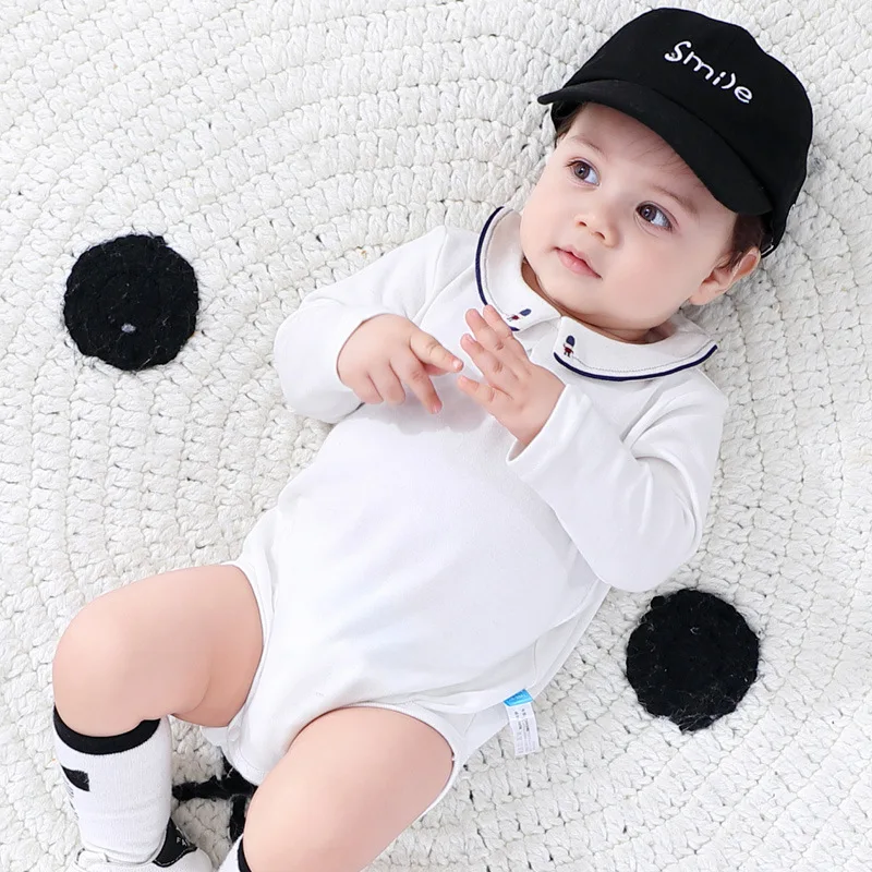 

Ins Spring Autumn Long Sleeve Infant Boys Romper Peter Pan Collar Embroidery 100% Cotton Newborn Boys Bodysuit Baby Boys Onesies